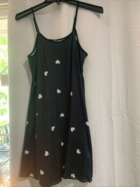 SHEIN Black Slip Dress Nightgown with White Heart Print Lingerie